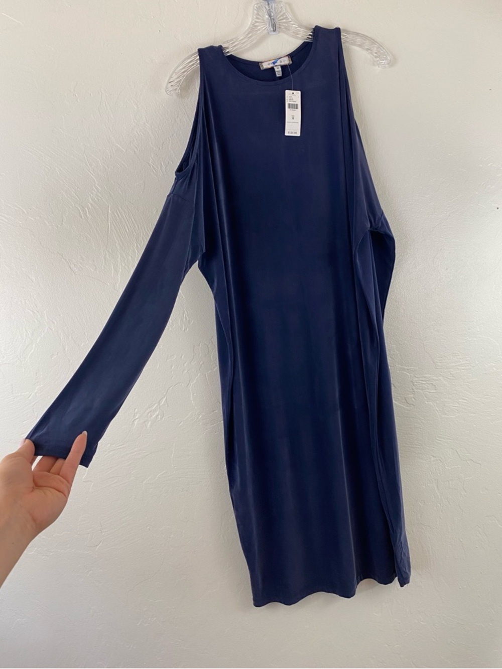 Anthropologie Eri & Ali Medium Navy Blue Cold Shoulder Full Sleeve Jersey Dress